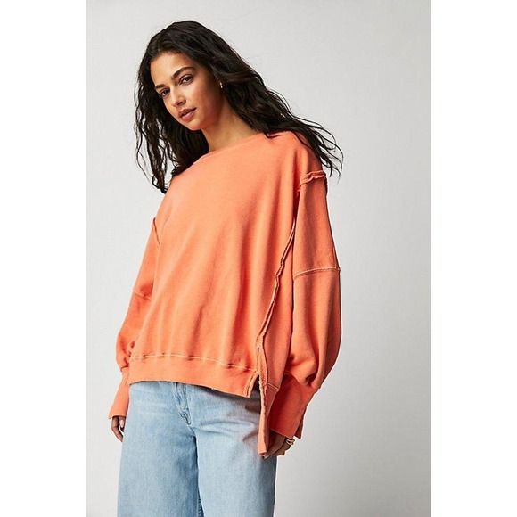 Free People Tops - Free People Camden Sweatshirt In Orange Size Medium Oversized